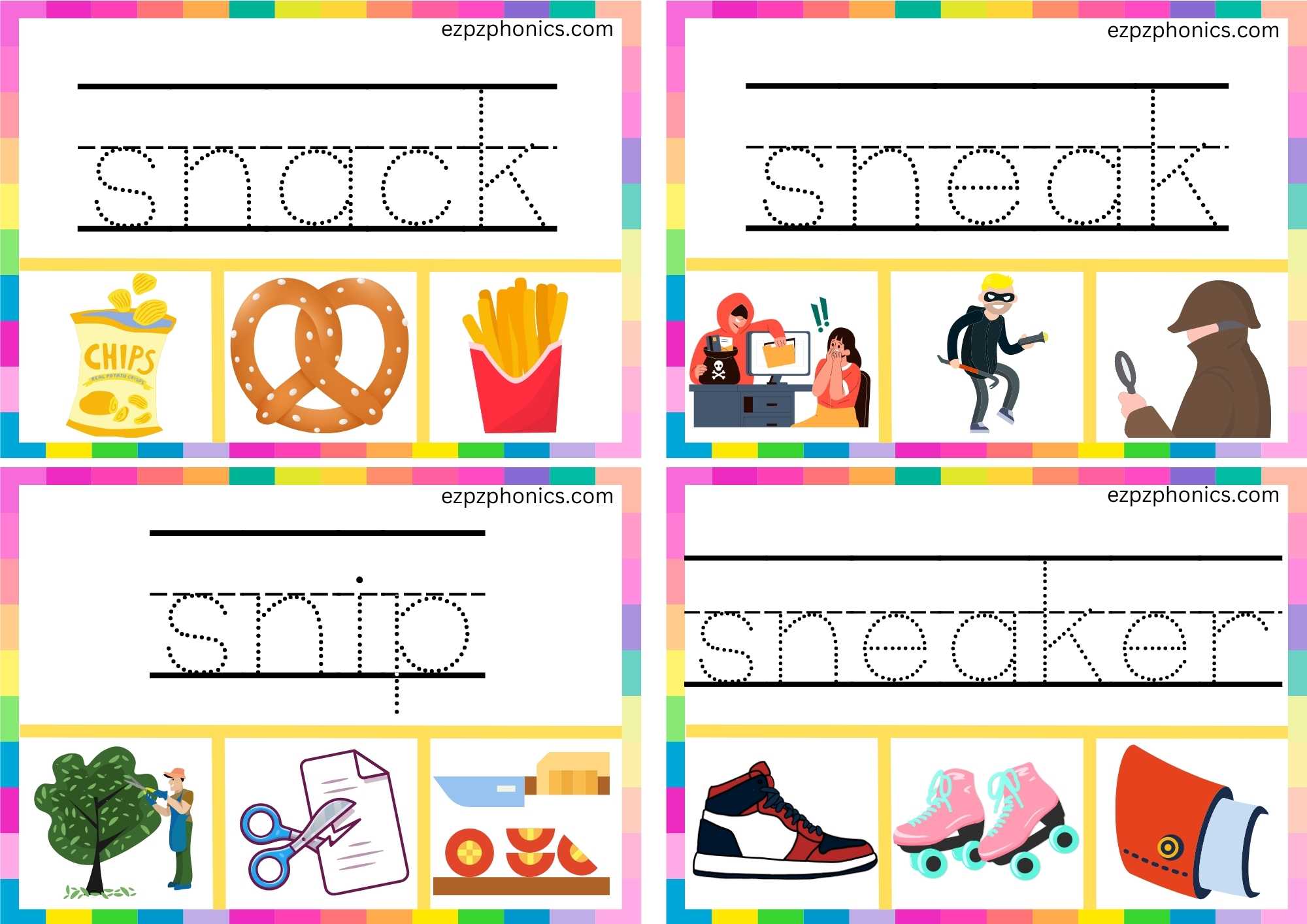 SN Beginning Blends Clip Cards Trace The Words And Clip The Correct Images Set 2